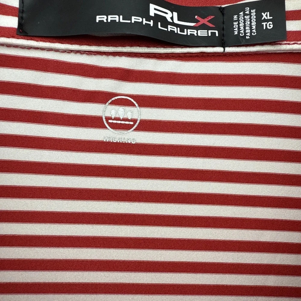 RLX RALPH LAUREN Red‎ Striped Stretchy Performance Golf Club Logo Polo Shirt XL